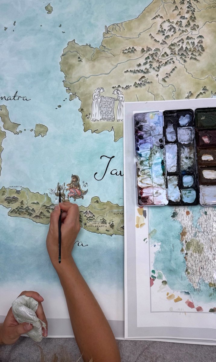 globemakers's tweet photo. Bespoke commission for a hand painted flat map of Indonesia. Personalised with hand drawn and hand painted illustrations.

Bellerby &amp; Co Globemakers | Traditional craftsmanship in London, England.

https://t.co/8kPQ2YBURn #mapmaker #mapart https://t.co/ajU65Bi37X