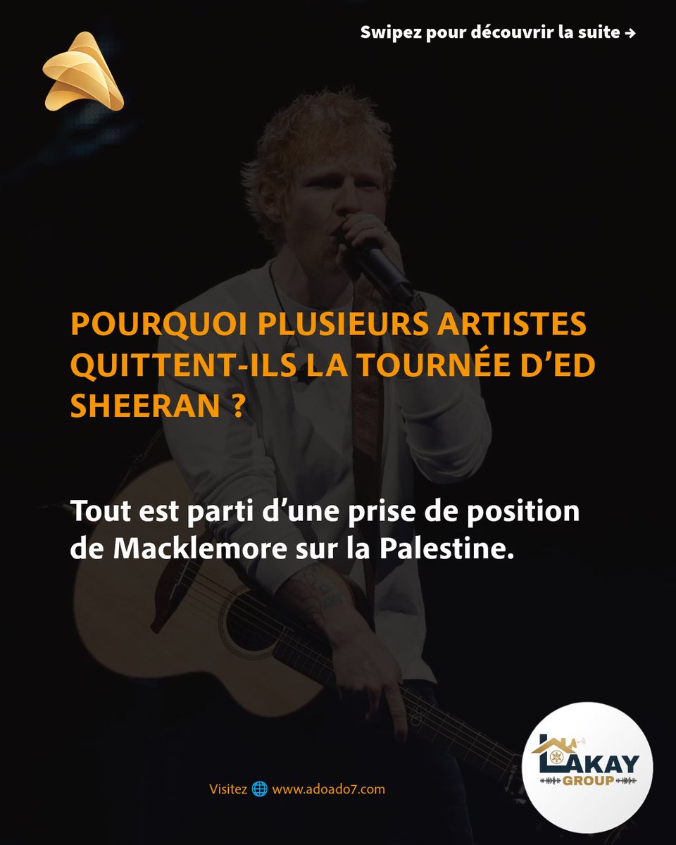 AdoAdo02's tweet photo. Tout est parti de quelques mots prononcés sur scène.

Après avoir affiché son soutien à la Palestine pendant un concert, Macklemore a été retiré de la tournée d’Ed Sheeran. Depuis, plusieurs artistes ont décidé de partir à leur tour.

Ed Sheeran affirme que la décision ne venait pas de lui. Mais l’affaire a déjà pris une autre dimension et relance le débat sur la liberté d’expression des artistes.

On vous explique ce qui s’est réellement passé. 👉

1/3

🌐https://t.co/Z2kW0svZBU