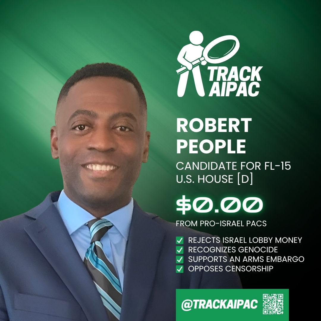TrackAIPAC's tweet photo. Donate now to help Robert People beat AIPAC in #FL15!
https://t.co/0mmXWOT9I0 https://t.co/KIDqvneMee