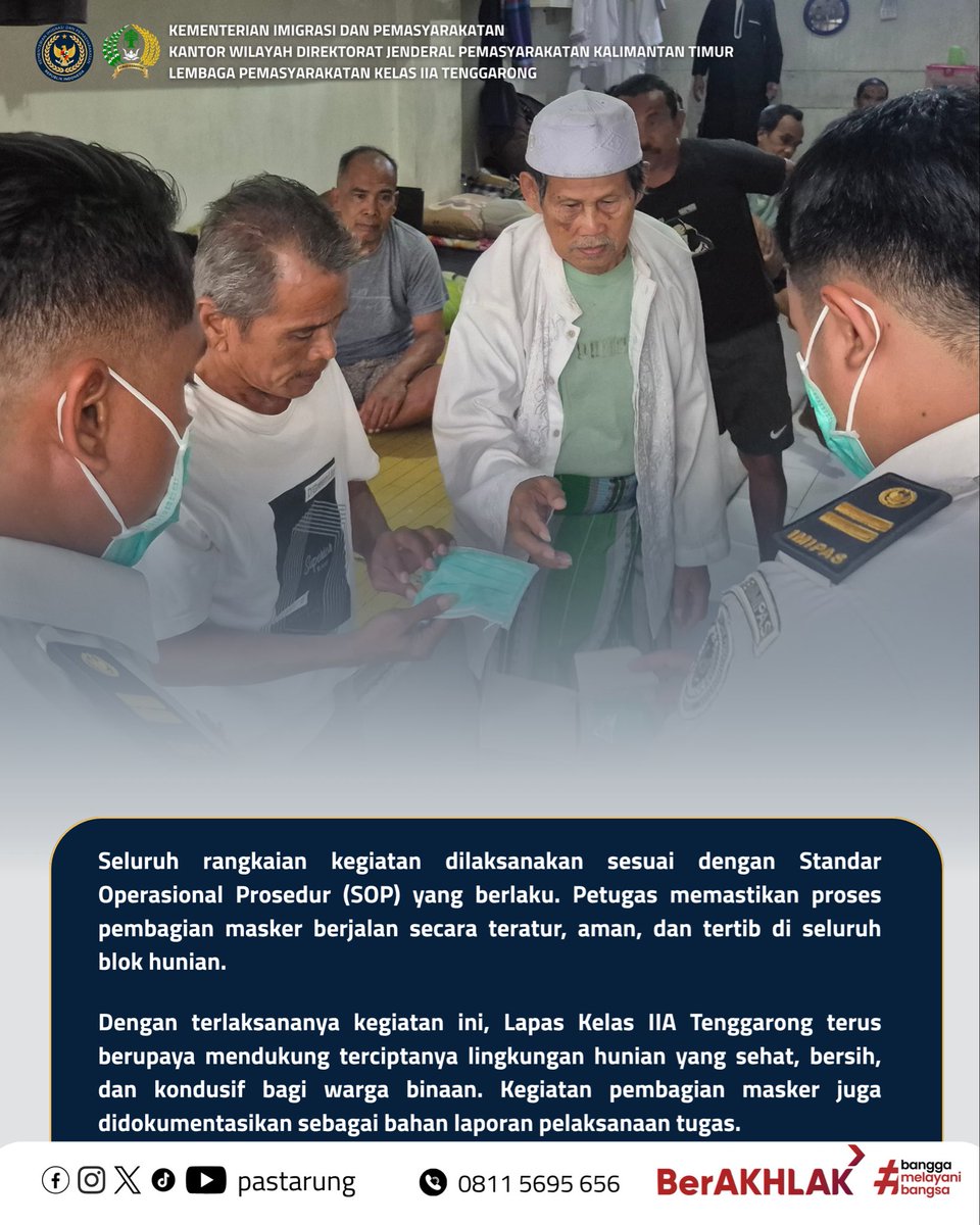 pastarung's tweet photo. Lapas Kelas IIA Tenggarong melaksanakan pembagian masker kepada warga binaan sebagai langkah pencegahan gangguan kesehatan, khususnya ISPA.

Kegiatan ini menjadi bagian dari upaya menjaga kesehatan dan meningkatkan kesadaran warga binaan akan pentingnya menggunakan masker. https://t.co/0RPrOcAh8p