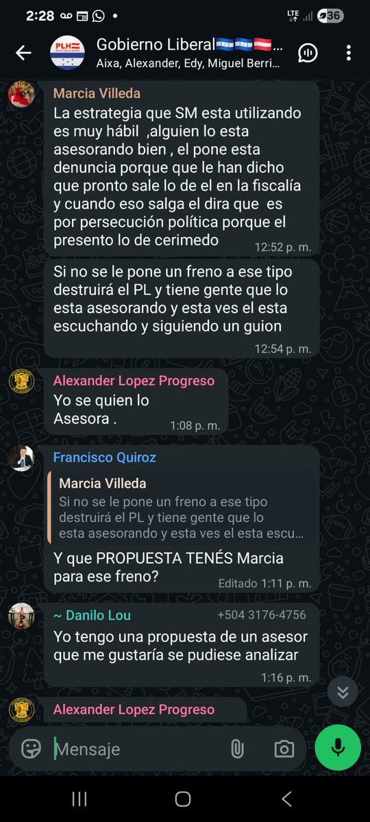 DiarioRebelionM's tweet photo. ¡Escándalo! Se filtran conversaciones entre militantes del partido Liberal aliados al gobierno de Nasry Asfura, en el que se desvela una trama complot contra @SalvaPresidente, con medidas de persecución política a través de la Unidad de Política Limpia y del @MP_Honduras. https://t.co/94qTwaCIuU