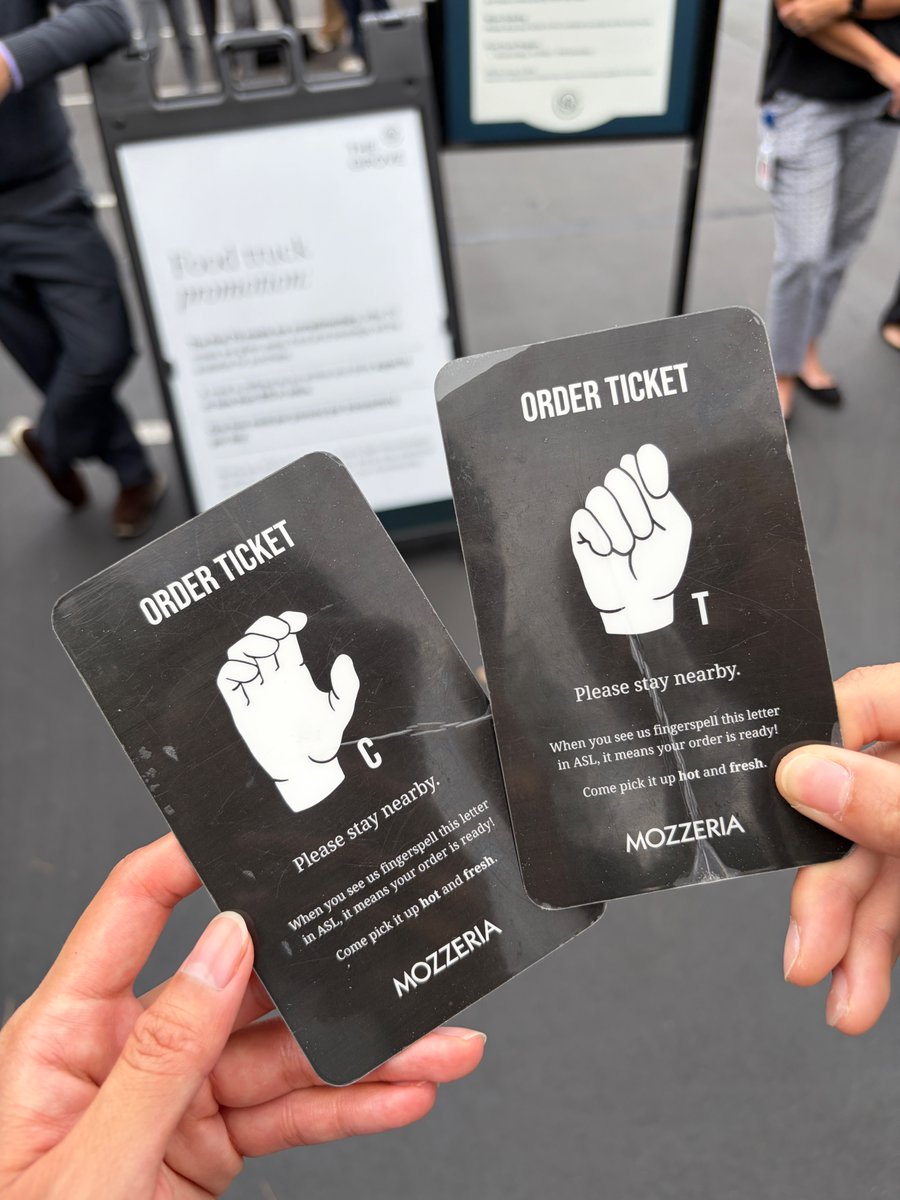 ChronoScaleCorp's tweet photo. Pizza with a purpose. 🍕🤟
The ChronoScale team enjoyed lunch with Mozzeria, a Deaf-owned and operated pizzeria serving up wood-fired Neapolitan pizza—with a little ASL along the way.
Great food. Great people. Great afternoon.
#LifeAtChronoScale #DeafOwned #ASL #InclusiveBusiness #Community #CompanyCulture