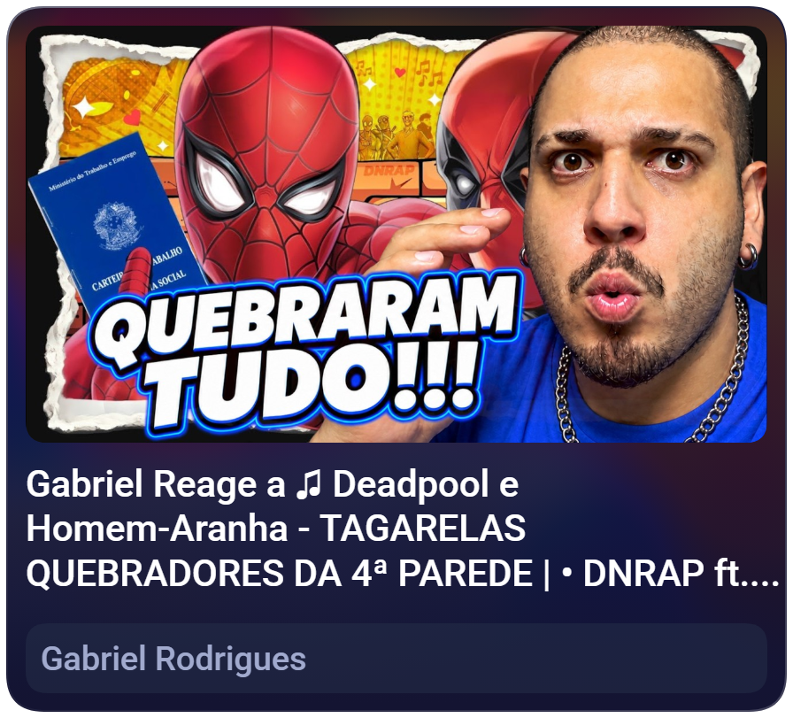 GabrielRupdates's tweet photo. 🚨| Novo vídeo no canal Gabriel Rodrigues

"Gabriel Reage a ♫ Deadpool e Homem-Aranha - TAGARELAS QUEBRADORES DA 4ª PAREDE | • DNRAP ft. GB-Rapz"

🔗https://t.co/367UZfghYg https://t.co/hWPvtg3pk6