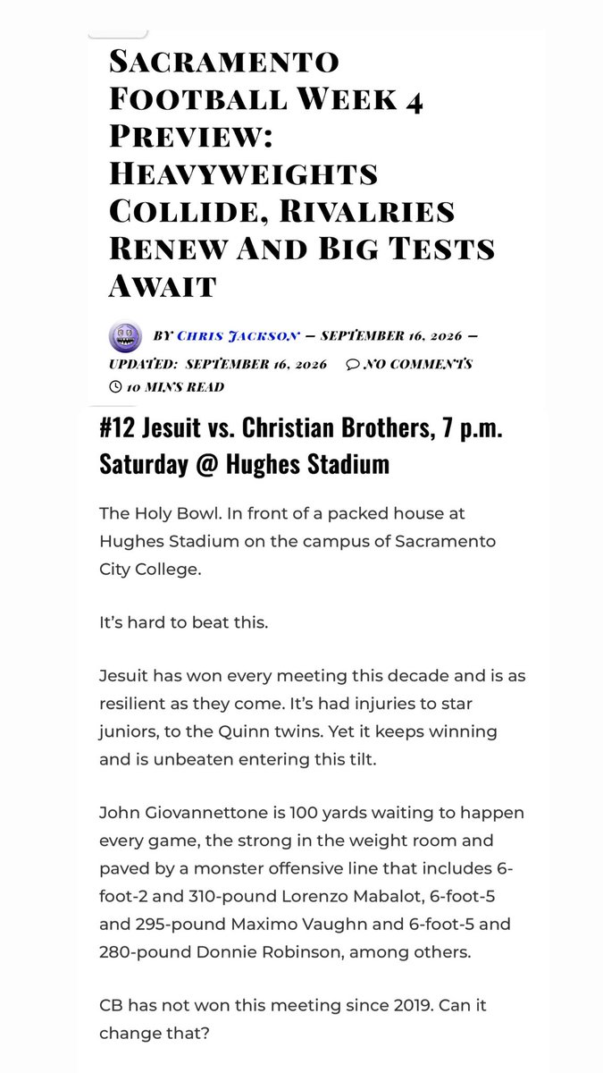 MaximoVaughn_'s tweet photo. Holy Bowl this Saturday @Jesuitsacfball v @BrothersVarsity Let’s go! Thanks for the mention @WCPSacramento https://t.co/B8ZQm7QtJZ