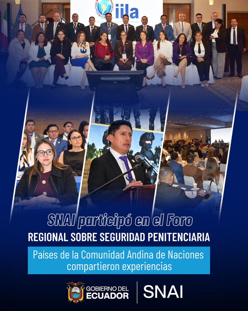 SNAI_Ec's tweet photo. El SNAI participó en el Foro Regional en Seguridad Penitenciaria. Su director general, Mgs. Mauricio Mayorga Vallejo, destacó los avances para recuperar el control interno, fortalecer la inteligencia penitenciaria y romper las cadenas de mando de las organizaciones criminales. https://t.co/g5euL8FwoX