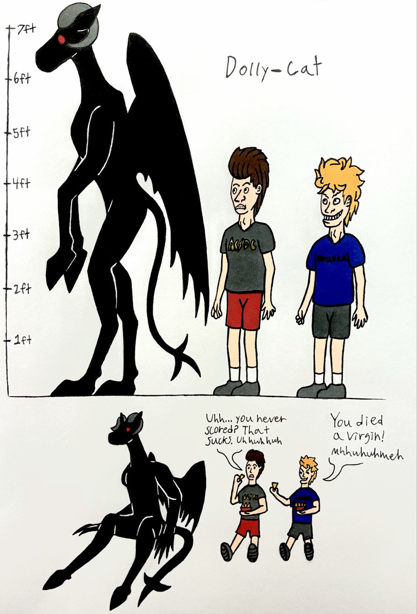 DollyCat55's tweet photo. Random drawing I felt like making. I don’t own #beavisandbutthead and the #jerseydevil is a #folklore entity.
#bbhtwt #art #smallartist #smallartists #traditionalart #visualart #cryptid #cryptids #cryptozoology https://t.co/wVRjqPQlBz