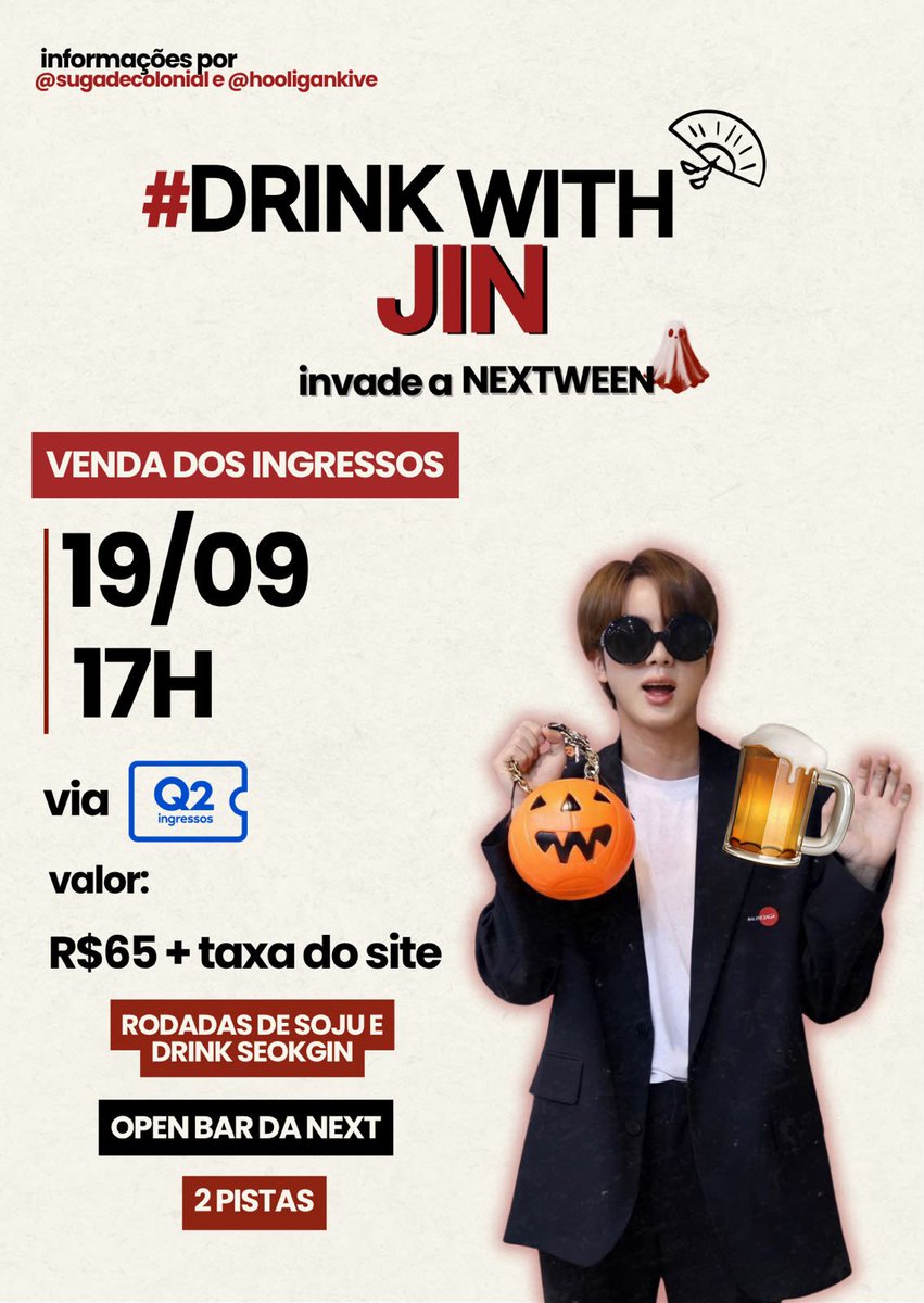 sugadecolonial's tweet photo. 🚨 VENDA DE INGRESSOS #DrinkWithJin 🚨

🗓️ 19/09 - 17h (Horário de Brasília) 

A venda irá acontecer na plataforma "Q2".

Link será postado por mim e @hooligankive.

SEGUE O FIO PARA INFORMAÇÕES ⬇️ https://t.co/E8uV8Rz0Tg