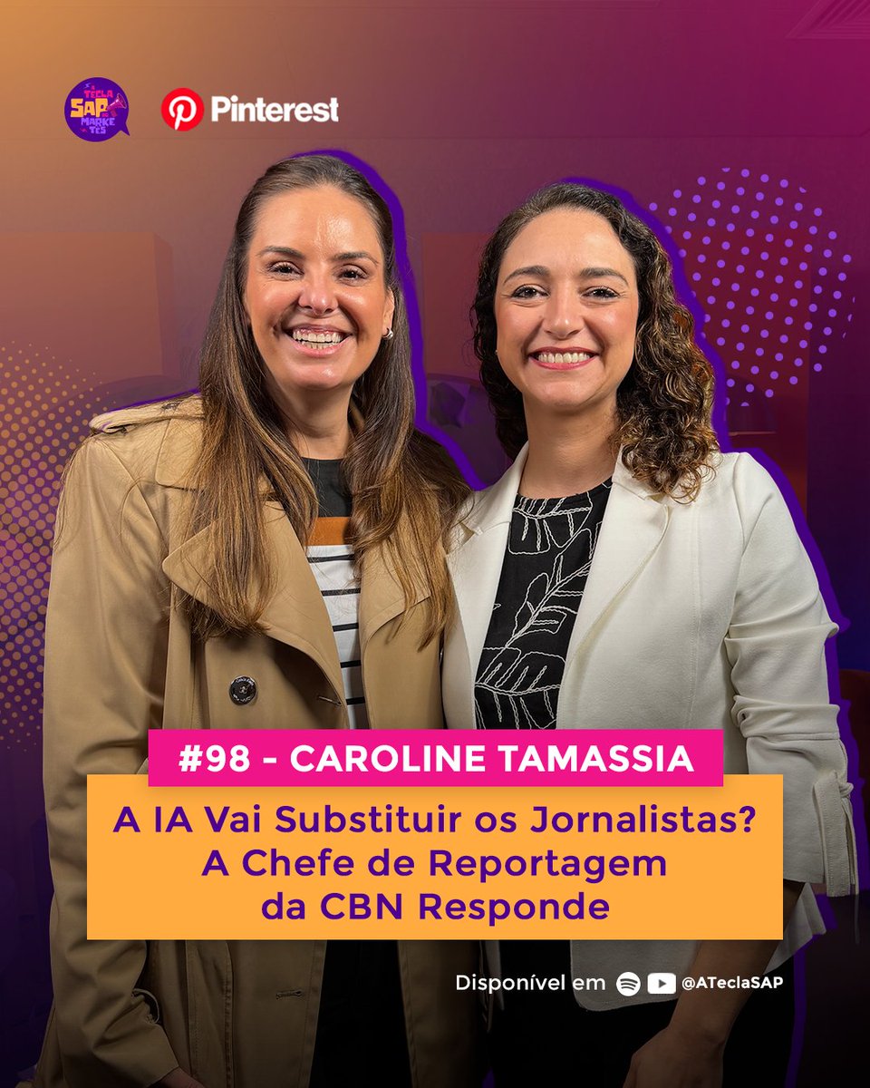 carufernandes's tweet photo. 🚨 A IA vai substituir jornalistas? - Para responder essa e outras perguntas, recebemos Caroline Tamassia, chefe de reportagem da CBN São Paulo e apresentadora do podcast Futuramente. Acesse https://t.co/DSbSAznwMb

#fakenews #CBN #radiojornalismo #ateclaSAP https://t.co/YaPQLROink