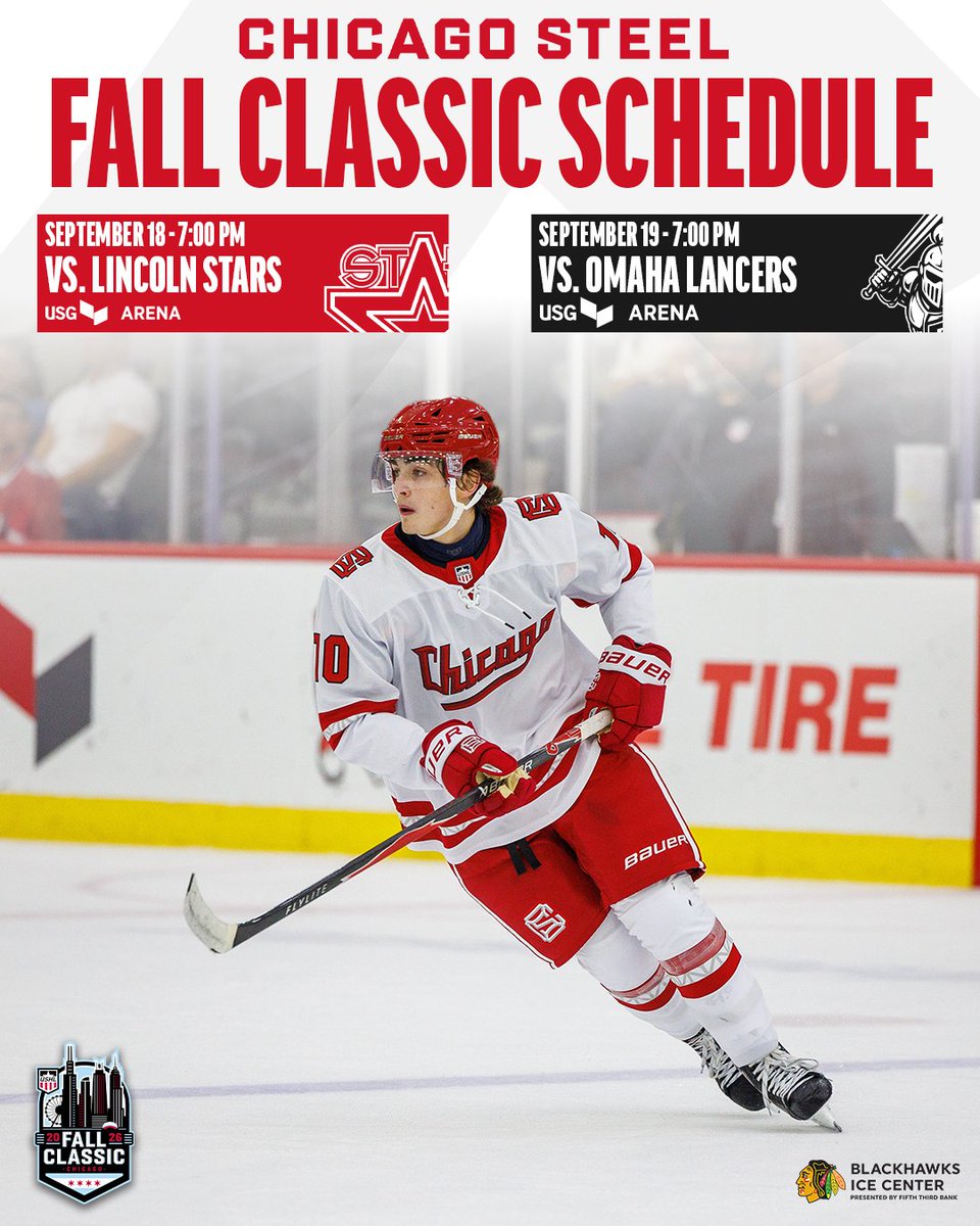 ChicagoSteel's tweet photo. Our turn on the main stage 🔜

The Steel regular season starts this Friday at the @ushl Fall Classic!

#ChicagoHockey #USHL https://t.co/EHiMGxBEMO