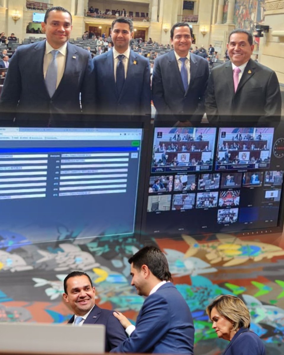 TommyZambranoM's tweet photo. En el pleno de la Cámara de Representantes de Colombia, sostuvimos un encuentro con el primer vicepresidente, @simonmolinag , para intercambiar experiencias en materia de seguridad, lucha contra el narcotráfico, extorsión y criminalidad organizada.

También conversamos sobre la modernización de los sistemas de votación y transparencia, conociendo experiencias que pueden ser de utilidad para Honduras.

Seguimos construyendo puentes y fortaleciendo la cooperación entre Honduras y Colombia. 🇭🇳🇨🇴