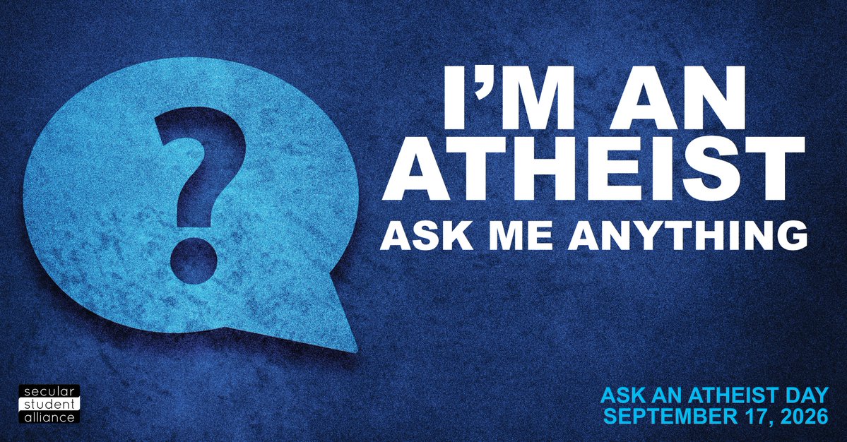 SecularStudents's tweet photo. Join us for Ask An Atheist Day on Thursday, September 17.  

You can have your own Ask An Atheist Day on your social media or ask us anything. https://t.co/HxcK6YJrhk