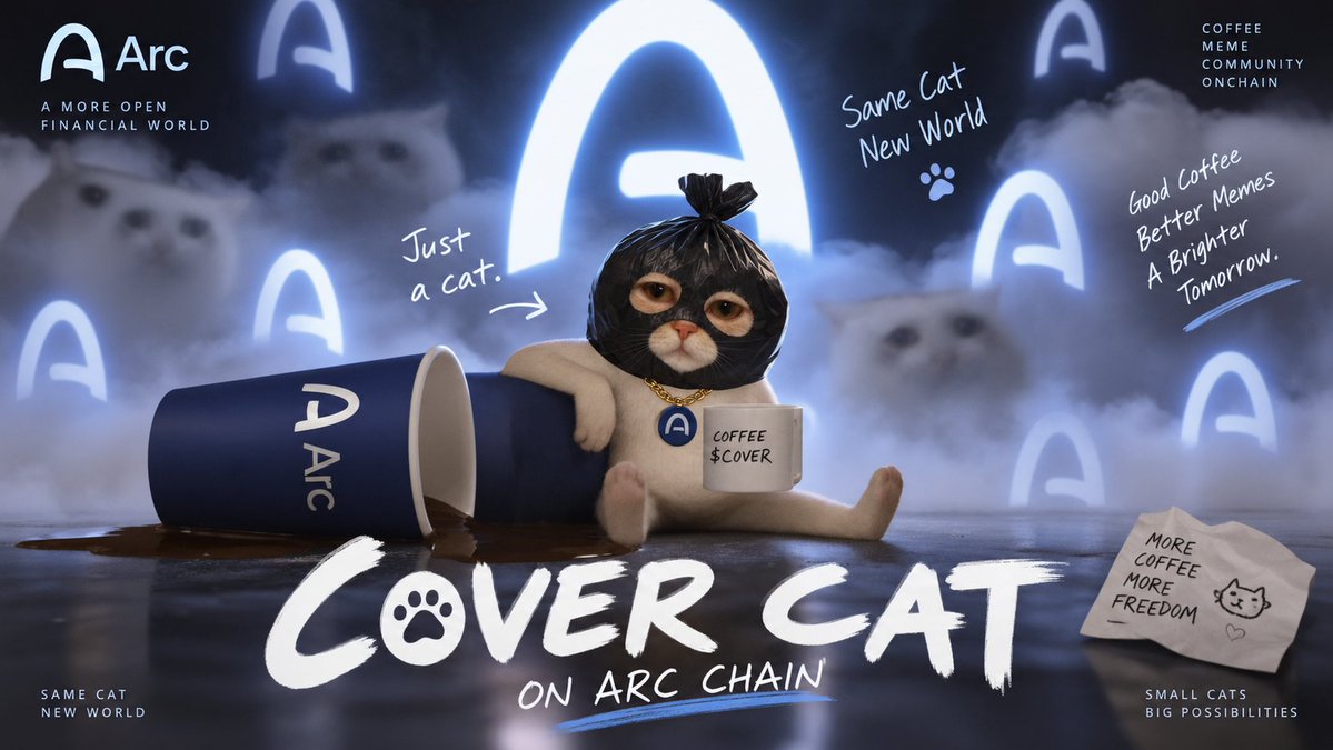 Covercgo's tweet photo. Cover Cat 即将登陆 @arc 🐈‍⬛

瑞幸小猫社群的蒙面小猫，
为下一个链上时代而生。

第一扇门，即将开启。

Welcome to Cover Cat. https://t.co/DrFetrJH85