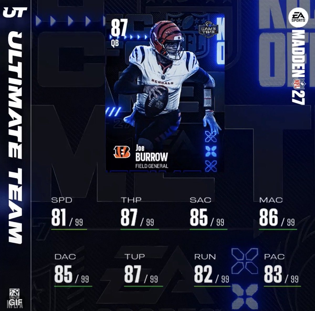 Drussisgoat's tweet photo. Gametime Part 2 Champs Coming tomorrow in Madden 27 Ultimate Team! 

Chris Jones might have Don because the stat needed for Power Rushers to get it is 87 STR! 

Warren great on a Gametime TT 

Joe is very bad needed 88 MAC for Pocket Deadeye.. 

Lassiter looks like a great CB 86 Speed and should be easy to get 90 Zone