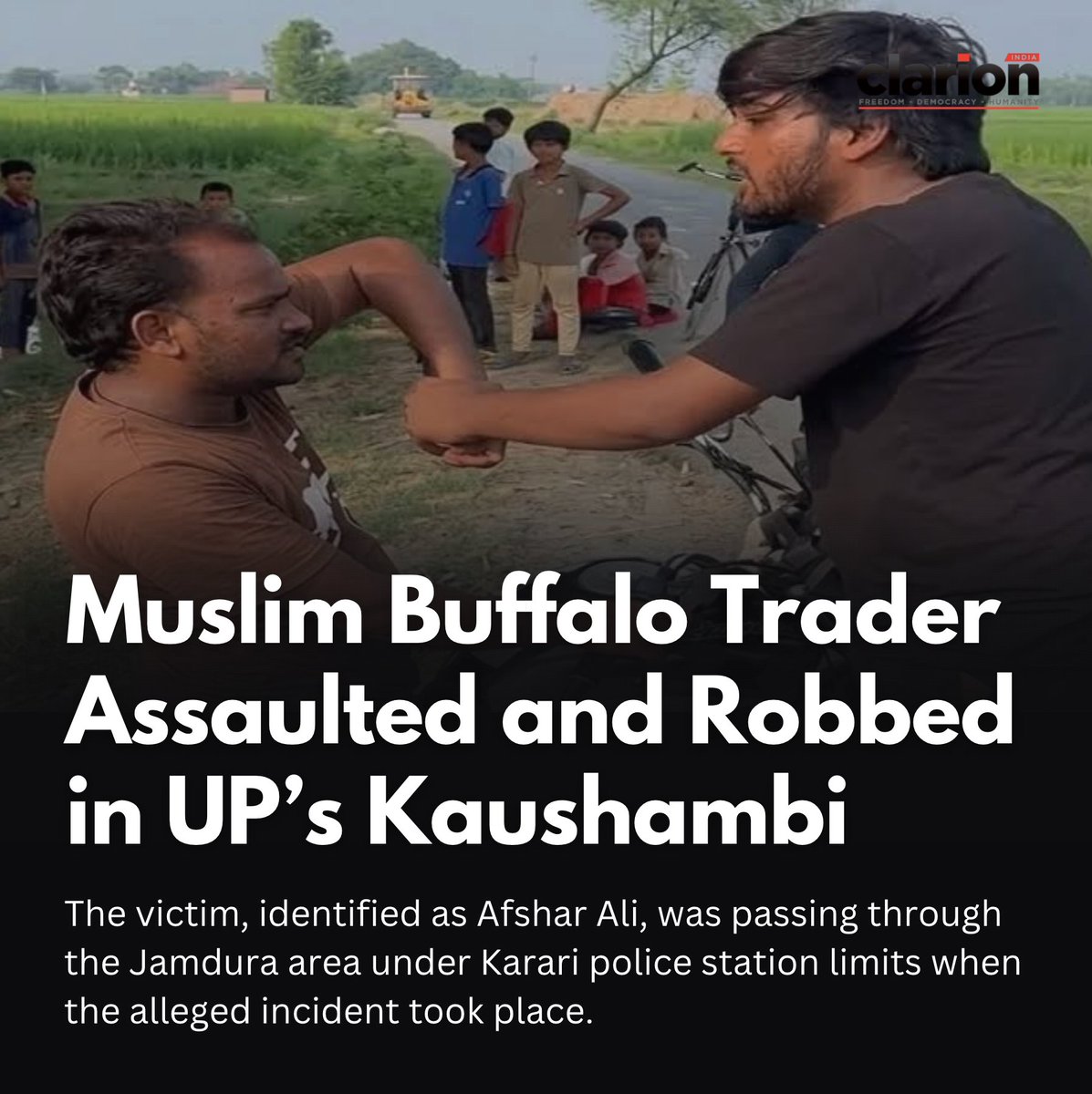 IAMCouncil's tweet photo. A Muslim buffalo trader was stopped, assaulted and robbed by a group of local Hindu men while he was returning home from his in-laws’ house in Kaushambi, Uttar Pradesh.

https://t.co/RK5rQcfaTg https://t.co/o1SPTzllRX