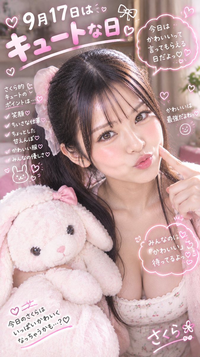 zwozjc's tweet photo. 🌸9月17日は「キュートな日」♡
今日はいつもより、ちょっと可愛くしてみました☺️💕
ねぇ、さくらのこと……
「かわいい」って���ってくれる？🥺🌸
思ってくれたら、ひと言コメントしてくれると嬉しいな♡
#キュートな日 #AI美女 #さくら https://t.co/hPXmRuBYrb