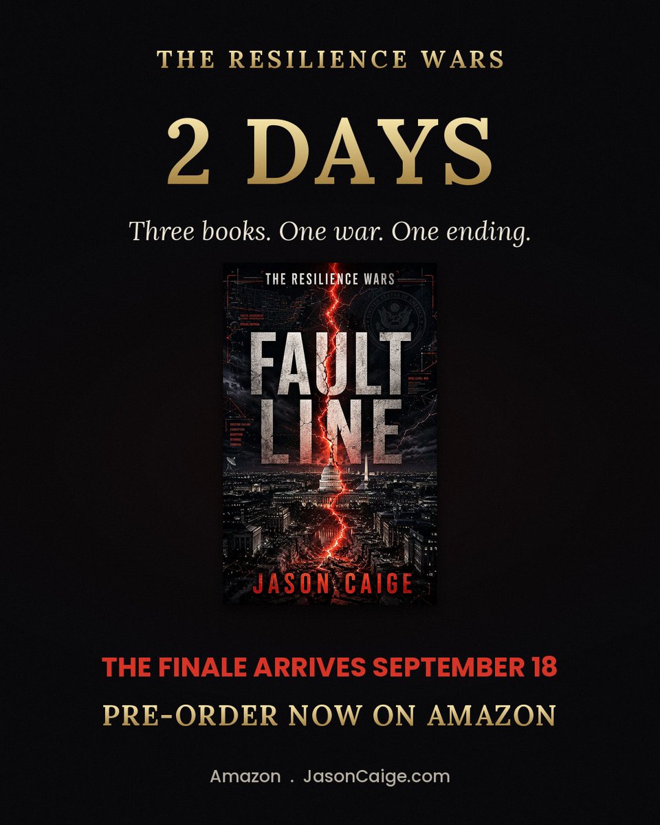 JasonCaige's tweet photo. 2 days. He crossed the line. He held the keystone. Now the fault line runs under everything. Finale, Sept 18. https://t.co/kdfDD9DWUb #FaultLine #ThrillerBooks https://t.co/0QDh5lBhqL