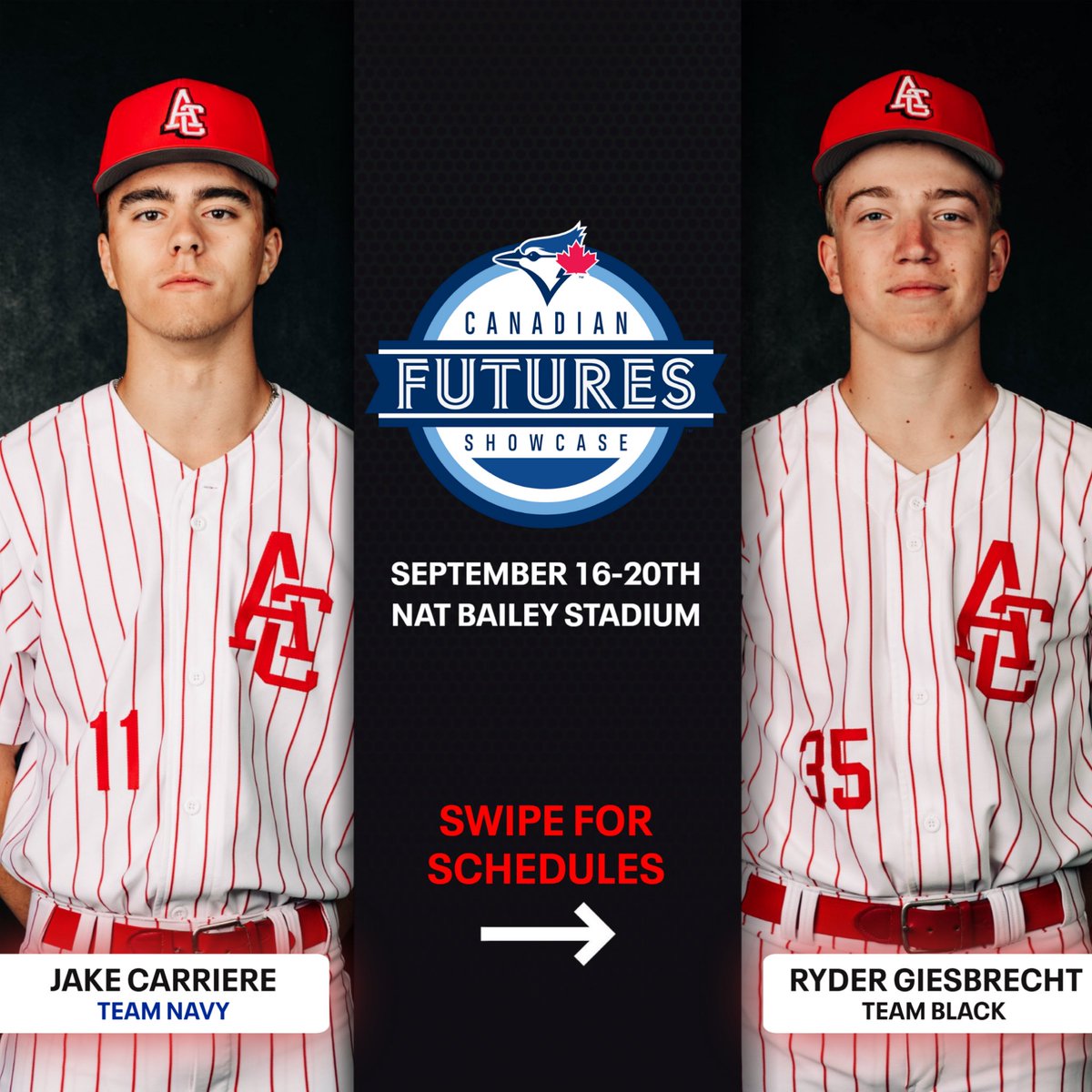 AbbyCardinals's tweet photo. Best of luck to Jake Carriere (‘28) and Ryder Giesbrecht (‘27) as they represent the Cardinals at the 2026 Canadian Futures Showcase, presented by @BlueJaysAcademy 

#TBJFutures🇨🇦

@jakecarriere_11 | @rydergiesbrecht https://t.co/uSoiDWM7Ne
