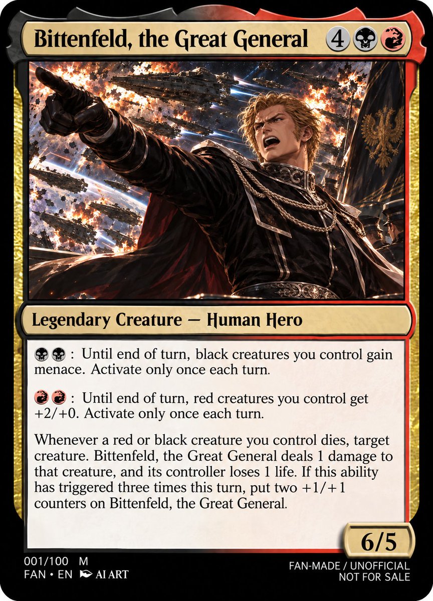MozaiQShowHey's tweet photo. #架空MTGカード #MTG #MagicTheGathering
#銀河英雄伝説 #銀英伝 #ビッテンフェルト
#LegendOfTheGalacticHeroes #LOGH #Bittenfeld
#FanMade #AIArt https://t.co/3SnYPCOD5w