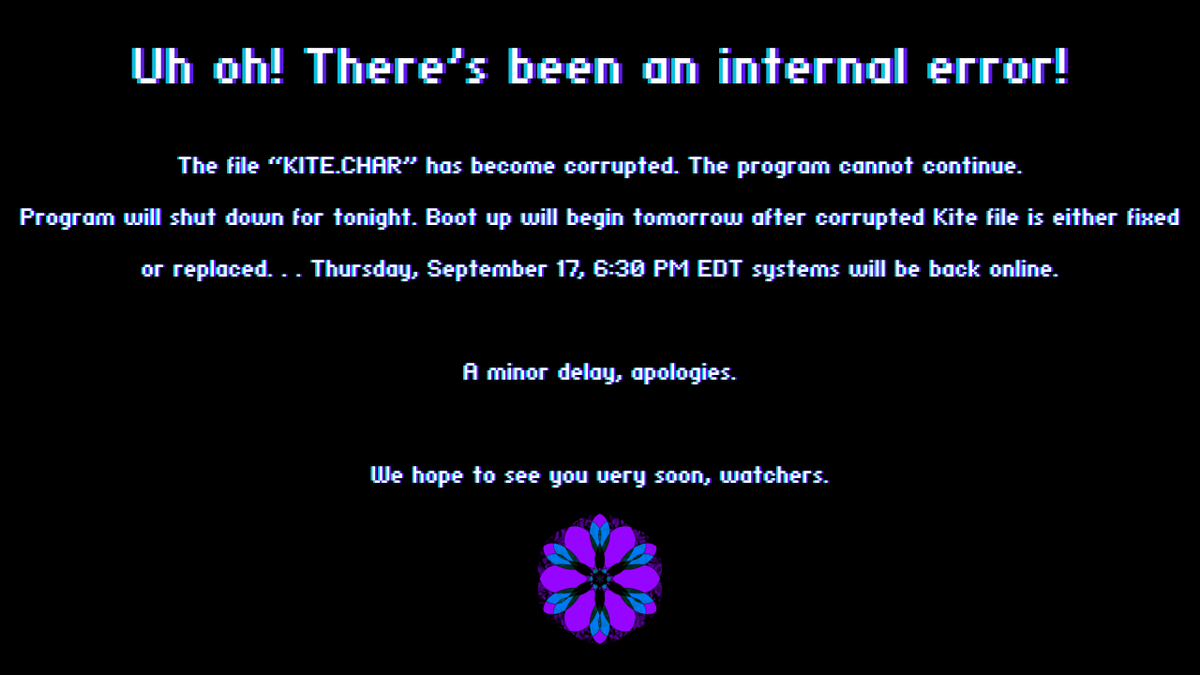 kitelotl's tweet photo. Due to an unexpected error, the DONOTHON is being postponed until tomorrow. Same time.

See you there, watchers . . . https://t.co/8tCIiuc6jZ