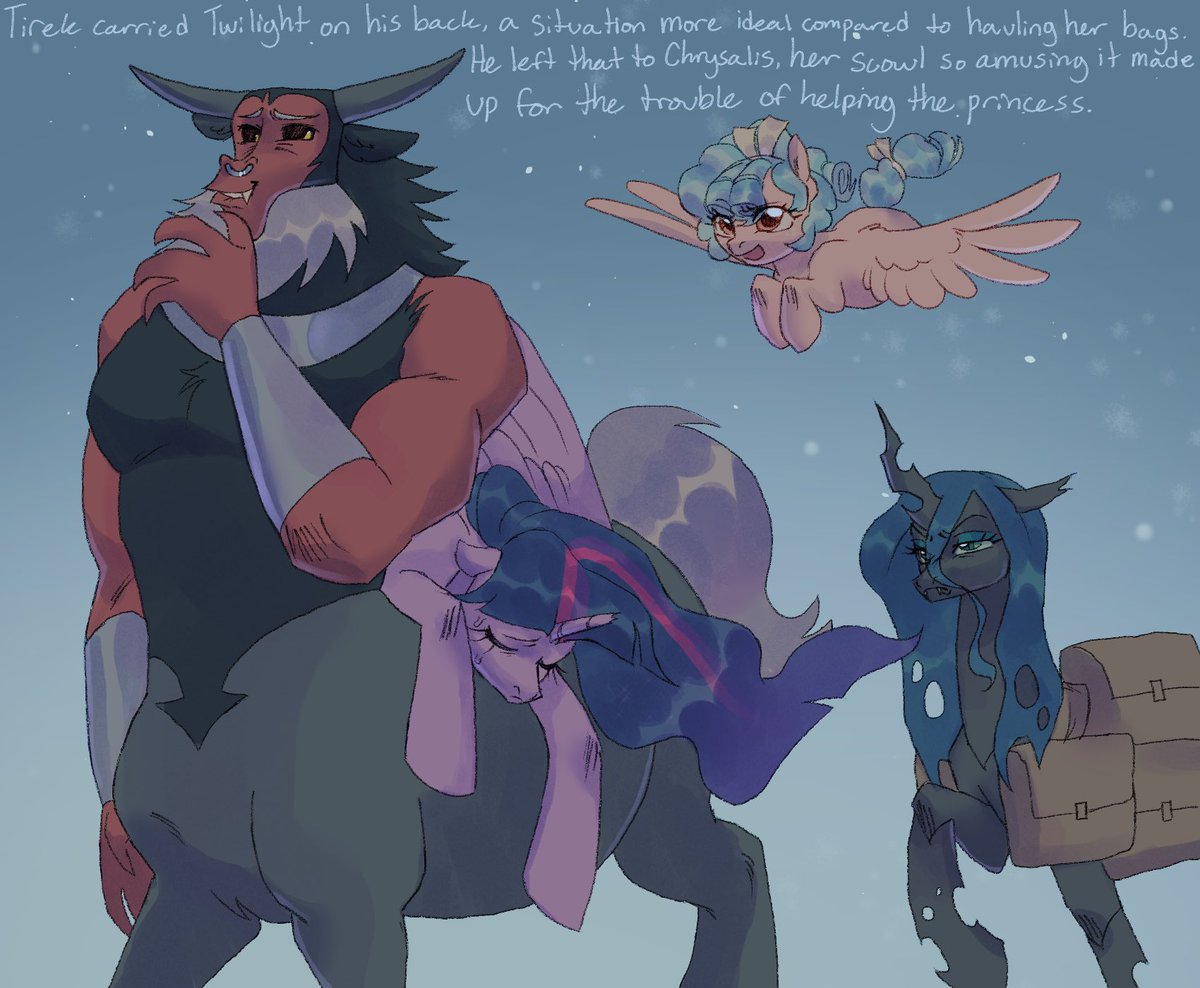 AbbyTabbys's tweet photo. (Equestria’s End au): The journey continues with the sleepy princess, who’s mystery still lingers as the villains try their hardest to figure it out on their own. https://t.co/Ewu1uGzwh9