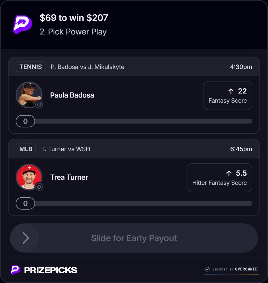 69aday69oneday's tweet photo. SPONSORED BY @OverOwnedDFS 

$69 TO WIN $207 | BADOSA AND TURNER TO CLEAR. LET’S RIDE.

#PrizePicks #Tennis #MLB #PlayerProps #SportsBetting https://t.co/tcFvCMCGhL