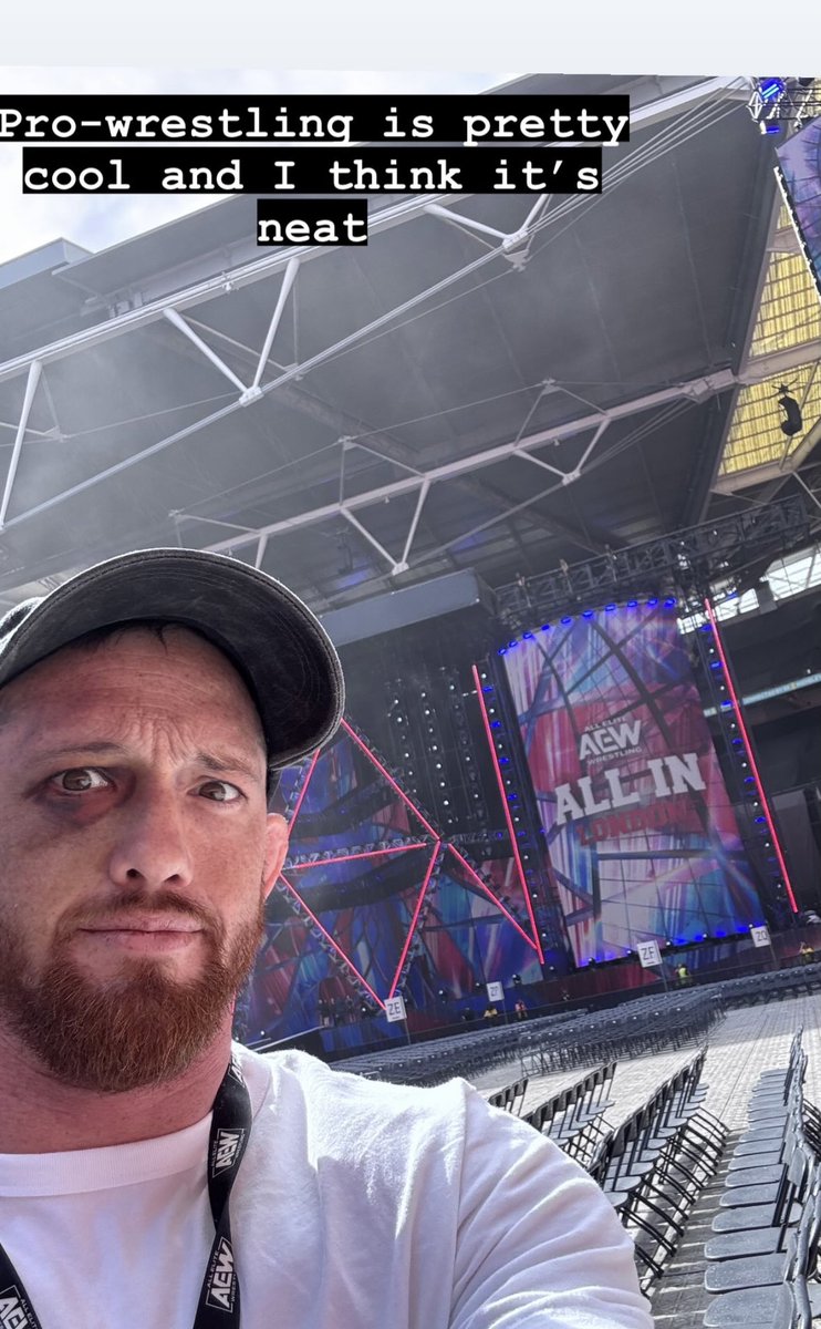 AxedAndSmashed's tweet photo. Wembley was… a lot, but apparently my body can tolerate quite a bit, because I showed up with a black eye, got cleared, and then immediately went back to getting kicked in the face. Good decision-making.

#AEWAllIn https://t.co/XT9iM5vClI