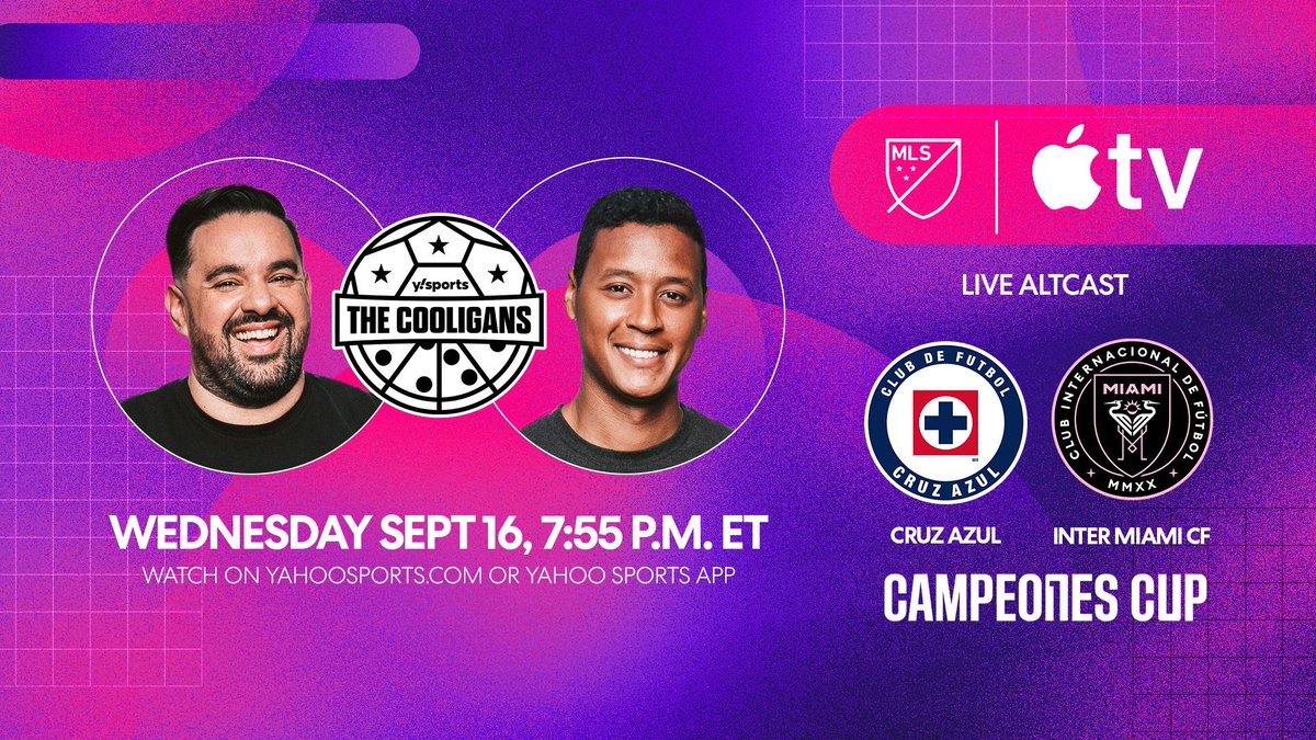 SoccerCooligans's tweet photo. Join us tonight at 8pm ET exclusively at https://t.co/c0cj8JK8SD or the @YahooSports App for the first ever official Campeones Cup Altcast from MLS + AppleTV + Yahoo! Watch the game with two stand-up comedians and we'll see if Messi can bring another trophy to Inter Miami! 📺️ https://t.co/4aYbBhGcnx