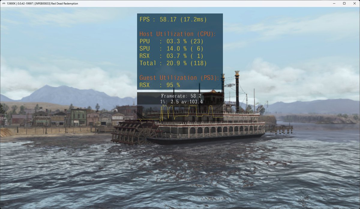 rpcs3's tweet photo. More RPCS3 performance on NVIDIA GPUs!

Yahfz found a workaround for an @NVIDIA driver bug that was bottlenecking performance.

In this boat test scenario:
13900K + RTX 3080: +20% FPS
9800X3D + RTX 5090: +25% FPS

AMD GPU drivers do not have this bug, thus seeing no change.
