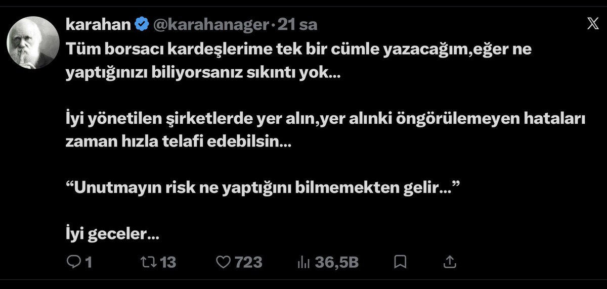 karahanager's tweet photo. Arkadaşlar 35 senedir bu piyasadayım ,bir iki gündür çokça yazı yazdım bu konularda ne krizler gördüm ,ne hersey bitti denilen anlar yaşadım,aldığınız hisse sağlam ve sahibide düzgün adamsa ,zaman sizi hep haklı ve karlı çıkarır… https://t.co/nZybvL5o9n
