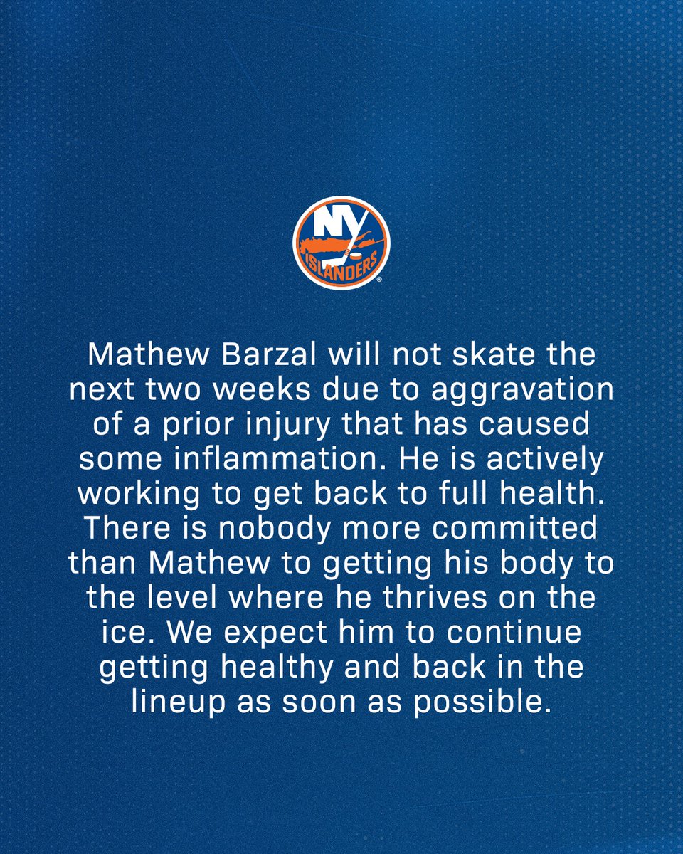 NYIslanders's tweet photo. An update on #Isles forward Mat Barzal ahead of training camp.