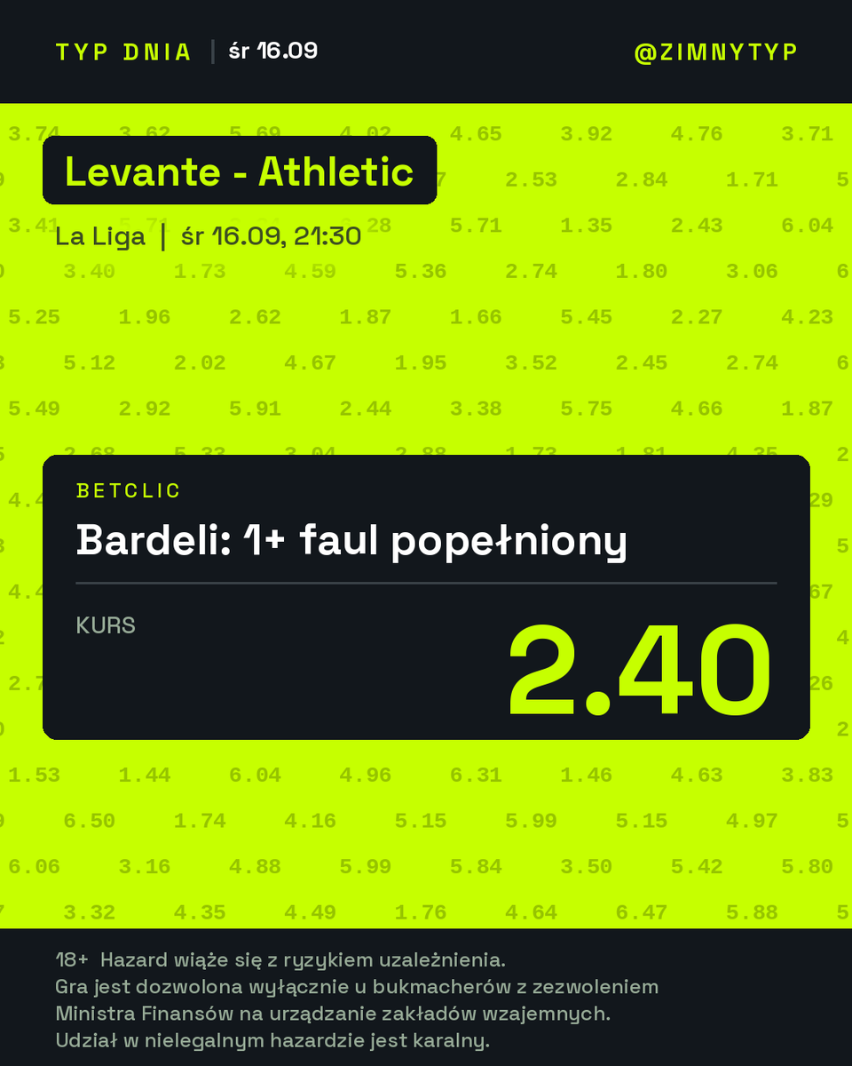 zimnytyp's tweet photo. Levante - Athletic | śr 21:30

Enzo Bardeli - 1+ faul popełniony (kurs z obrazka już spadł :/)

1.75 faulu na 90 minut - najwięcej w Levante.
Wystarczy jedno przewinienie.

Opcjonanie ze superzmianą można pójść w 2+. Ale tutaj większe ryzyko.

#LaLiga https://t.co/QB5KtCyyIi