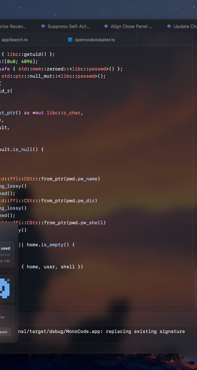nikolay_dp's tweet photo. Monocode v0.1.49 is out

- Drag tabs & split panes to reshape your workspace
- GitHub issues and PRs now open beside your chats
- Merge, close or change PR status
- Per-project notifications and inbox controls
- Detailed Claude/Codex usage limits & banked resets

and a bunch of other small additions and bug fixes

thanks @ognjeeen_ @ardev_ts @codexakshat and everyone else who contributed ❤️