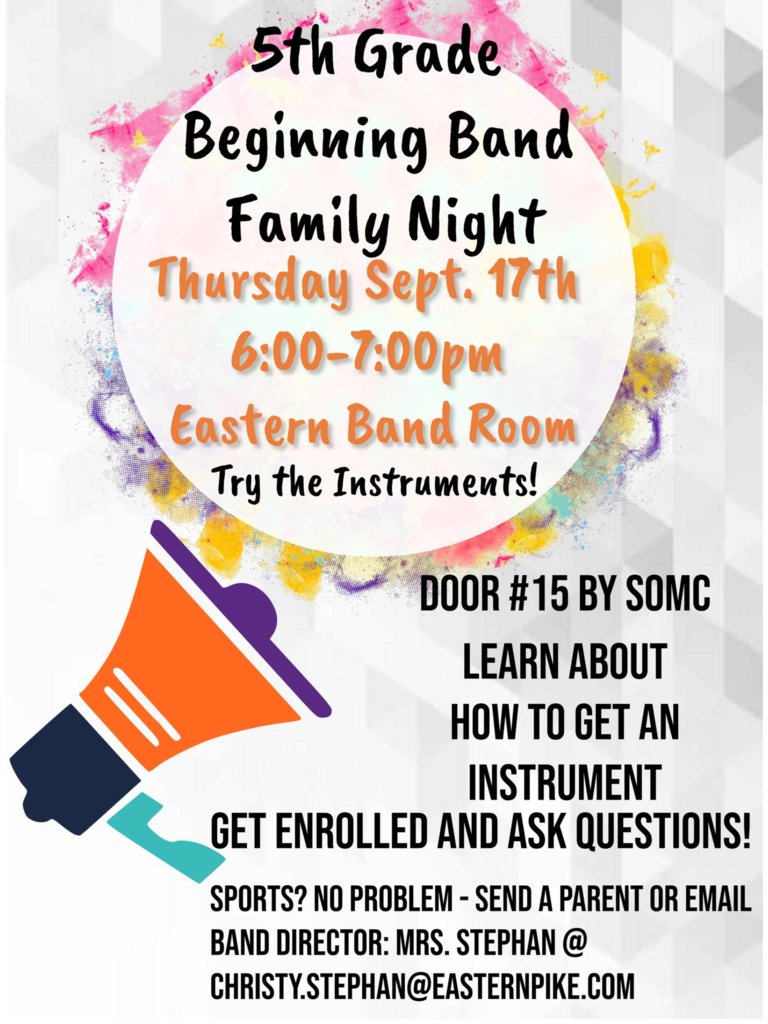 EasternLocalSD's tweet photo. 5th Grade beginning Band Family Night information! https://t.co/jB6bagq6AU