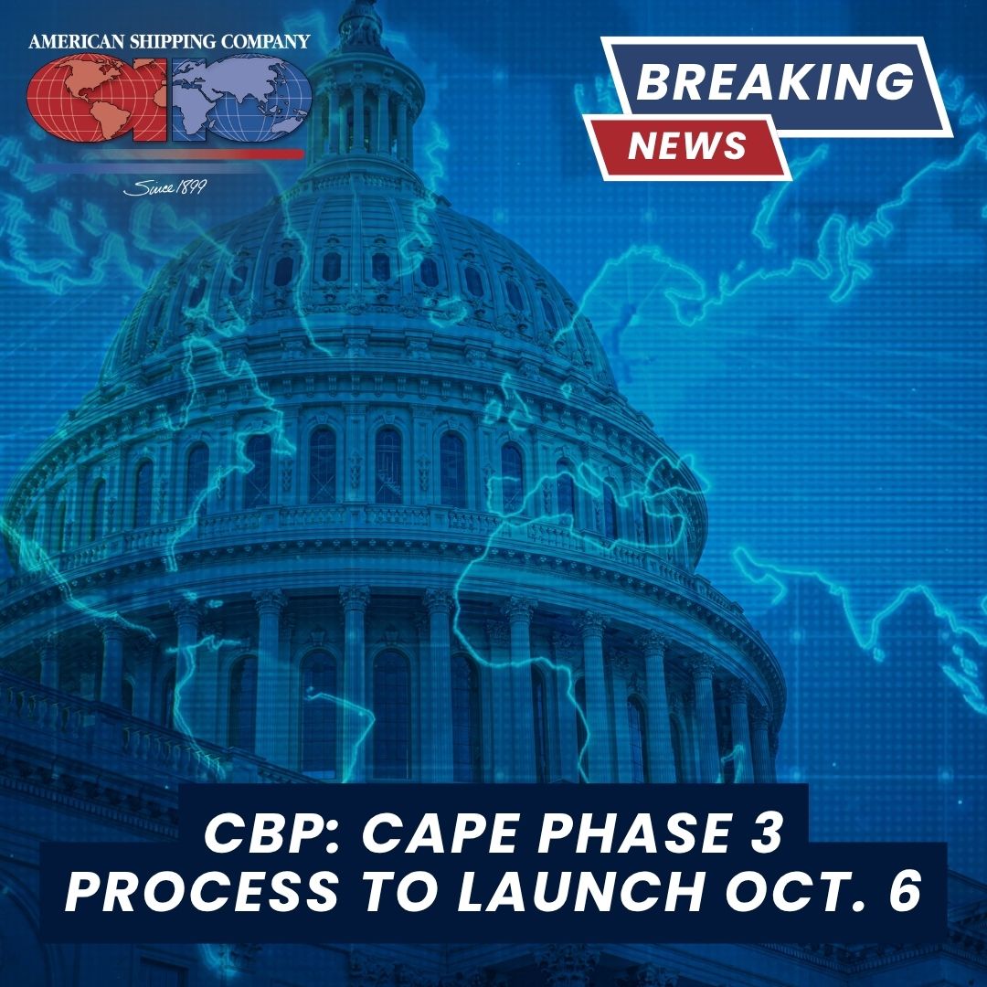 AmericanShipNJ's tweet photo. Importers &amp; customs brokers: CAPE Phase 3 drops on Oct 6 for those with a CIT suit &amp; reliquidation order.
 Last day to submit valid importer of record: July 30, 2026. 

 Full details: https://t.co/BoqnmWWshn #CBP #CAPE #IEEPATariffs #TariffRefunds #Customs #TradeCompliance https://t.co/fS4dRvzJKl