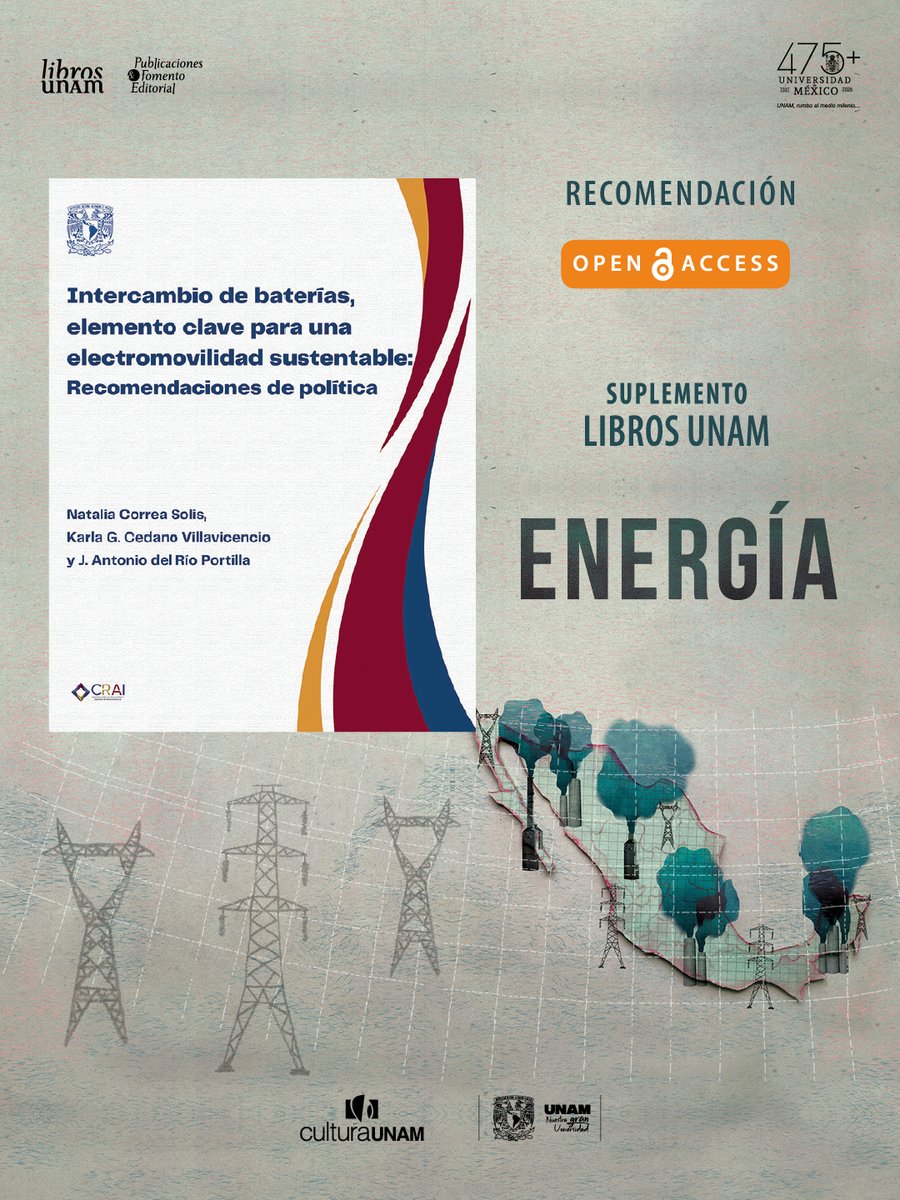 librosunam's tweet photo. ⚡ ¿Sabías que existen distintas fuentes de energía renovable que pueden transformar la forma de movernos?🚗🔋 La electromovilidad es un ejemplo de ello, al construir un sistema de transporte más sustentable. Conoce más en las recomendaciones de #accesoabierto del Suplemento #LibrosUNAM:
  
💡«Apuntes de Energías renovables», de @FIUNAM_MX
🔋«Intercambio de baterías, elemento clave para una electromovilidad sustentable: recomendaciones de política», de #CRAIUNAM
  
Descubre estos y otros títulos en:🔗👉https://t.co/tjxeYB0w8s