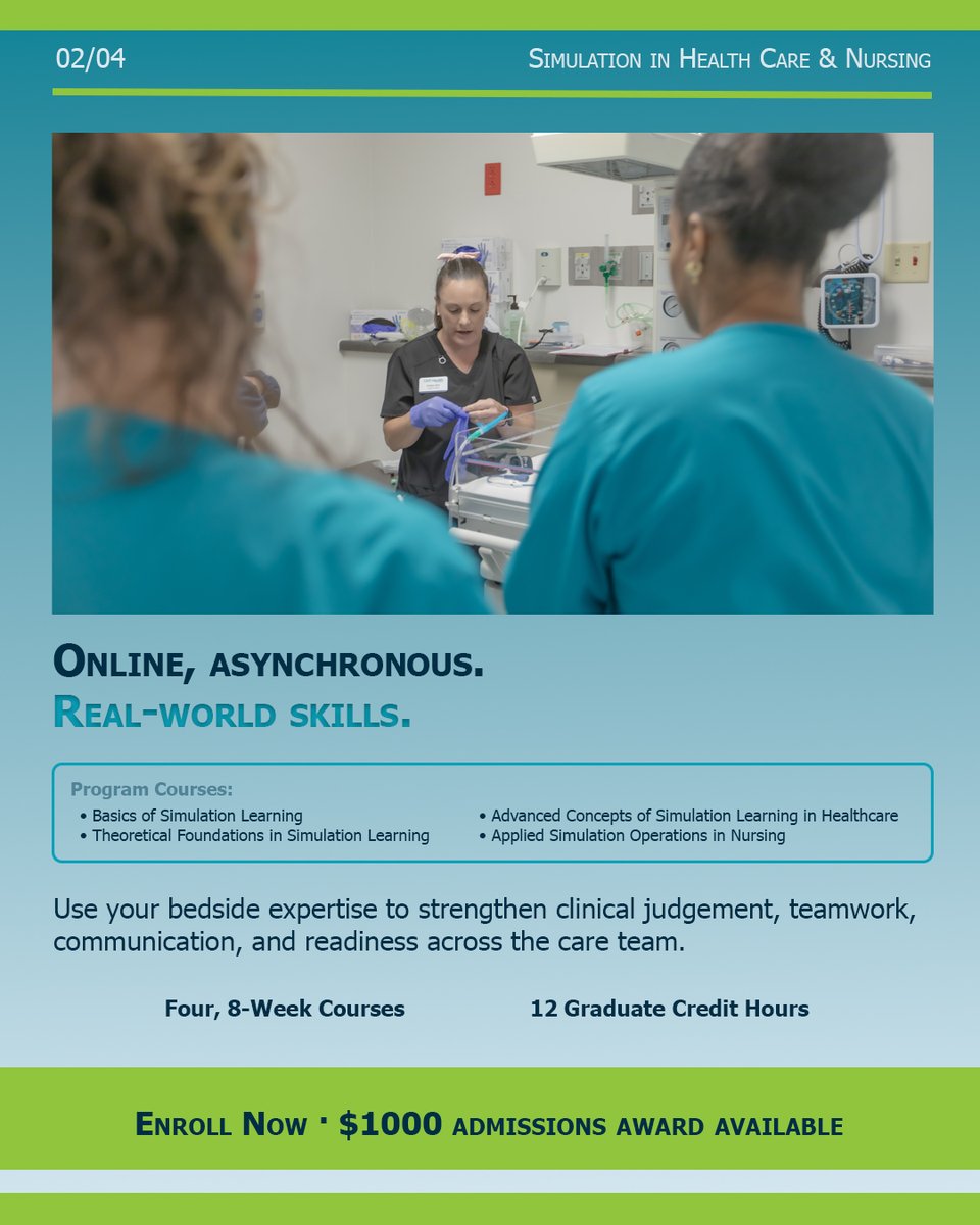 UNTHealthCON's tweet photo. 🩺 Your nursing career has another level.

Explore our Graduate Certificate in Simulation in Health Care and Nursing and see where your expertise can lead. Apply now: https://t.co/pcj56pld3S

#UNTHealthCollegeofNursing #GraduateCertificate #HealthcareSimulation https://t.co/wiB57eVgr2