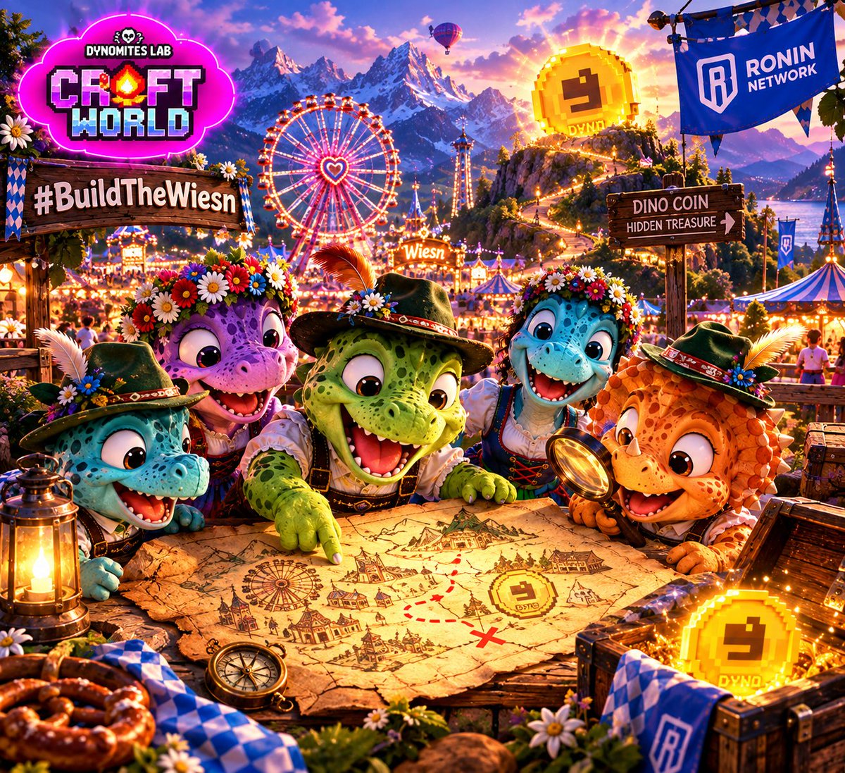 morymagdy404's tweet photo. @AngryDynomites ❤️ @Ronin_Network 
🎡 "The giant Ferris wheel at Wiesn"
The dinosaur crew discovers an ancient map beneath the giant Ferris wheel that leads to a massive Dino Coin hidden deep within the amusement park!! 🦖🪙🔎
#DynoMindshare #CraftWorld #dynocoin #BuildTheWiesn https://t.co/te23kMArL9