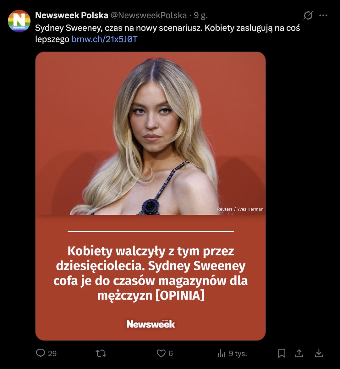 rafalhubert's tweet photo. Kobiety powinny pokazywać cycki na OnlyFans, zdradzać swoich facetów, chlać, ćpać i zarabiać na prostytucji, bo to pozwala odkryć im nowe przestrzenie swojego jestestwa. 

No chyba, że nie ćpają, nie piją i nie kurwią się na prawo i lewo, a co najgorsze są ładne. Wtedy nie mogą. - @NewsweekPolska, swego czasu tygodnik opinii.