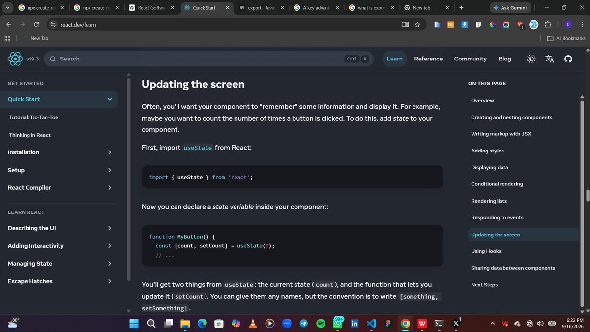 AdelajaCaleb's tweet photo. This is what i leant so far today about react
React is a JavaScript library for building user interfaces (UIs)
component are reusable piece UIs, they are all rendered to a root element. And component can be declare in (Function and class) component

#BuildinPublic https://t.co/TBzhNmliY1