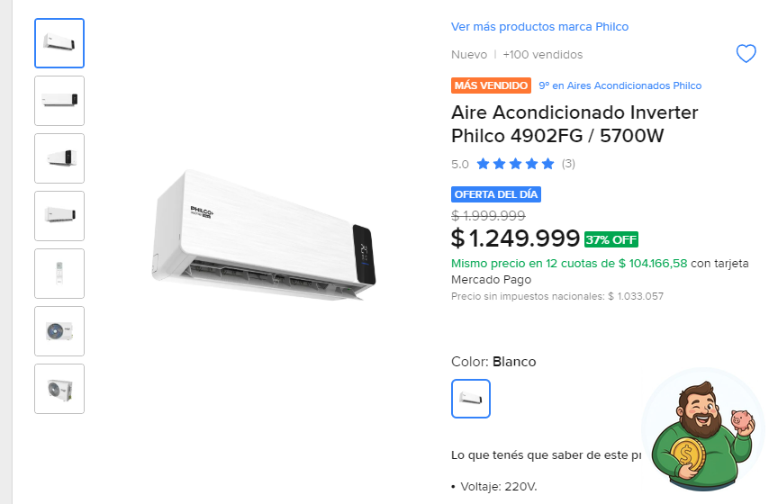 elgordoahorros's tweet photo. ¡Corré que se va este Philco Inverter al 38% OFF! 💨🔥

Aire Acondicionado Inverter Philco 4902FG / 5700W a $ 1.249.999

Antes $ 1.999.999 · -38% OFF

https://t.co/9sOuvn5FNj https://t.co/jBUofVT8GB