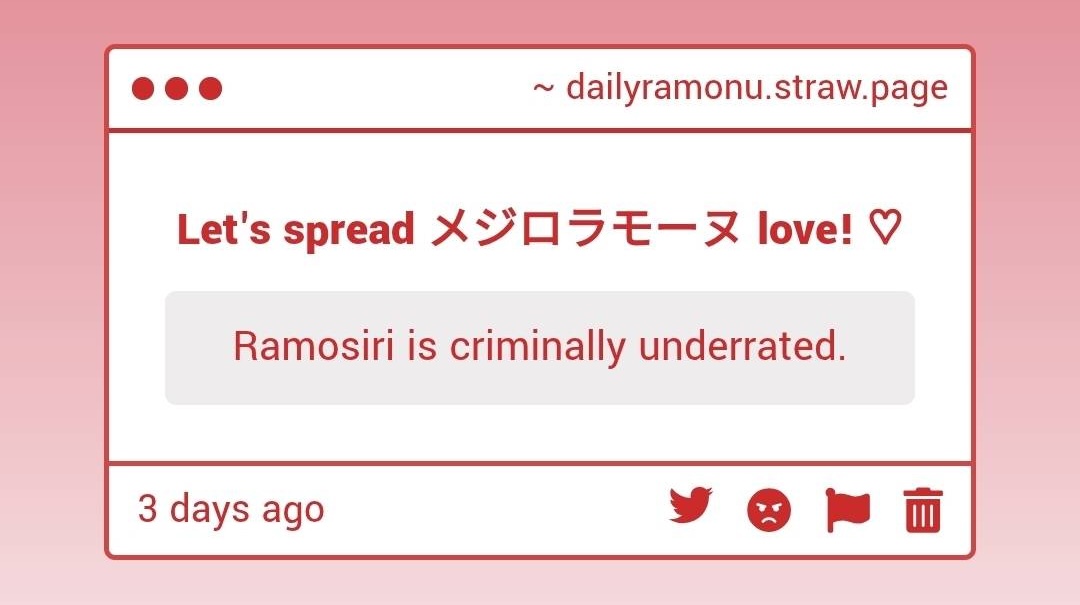 DailyRamonu's tweet photo. 🖼️ - i kind of agree !! as far as i'm aware it's the second most popular ramonu ship so i wouldn't call it criminally underrated but most people i see talk about ramonu ships mainly talk about ramorudo so i understand why it feels like it is https://t.co/HBjgkOWVDh