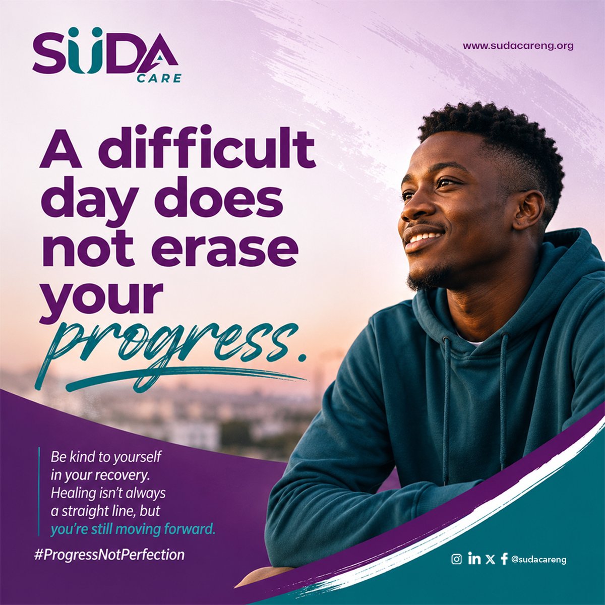 sudacareng's tweet photo. Recovery is not about having perfect days. Some days feel heavier than others, and that’s okay.

What matters is that you keep choosing to move forward, even when it feels difficult. Be patient with yourself. Take it one day at a time. 💜

#SUDAcare #RecoveryIsPossible https://t.co/oSlv69yTSs