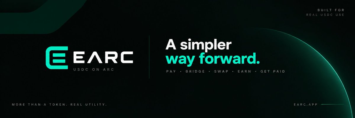 useEARC's tweet photo. You don't need to wait for the future of USDC.

It's already here.

EARC is live on Arc bringing your USDC flows into one place.

Bridge. Swap. Send. Get paid.

The product is live.
The ecosystem is growing.
 $EARC is only getting started.
→ https://t.co/UPaUKgOTQn https://t.co/fxgSPURV54