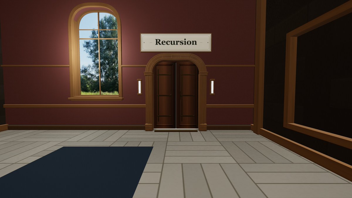 EndlessMuseum_'s tweet photo. The Recursion room has a door marked Recursion. It goes to the Recursion room. https://t.co/4doAafvZN3