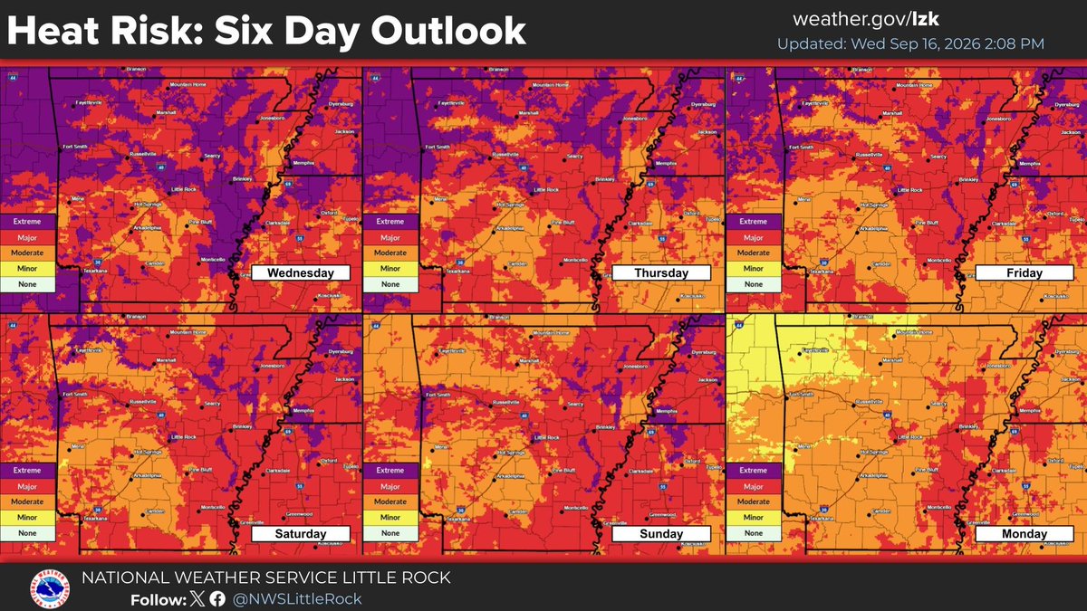 Heat Risk is expected to be in Major to Extreme category across a good portion of the state through late week. Some relief is possible by early next week.