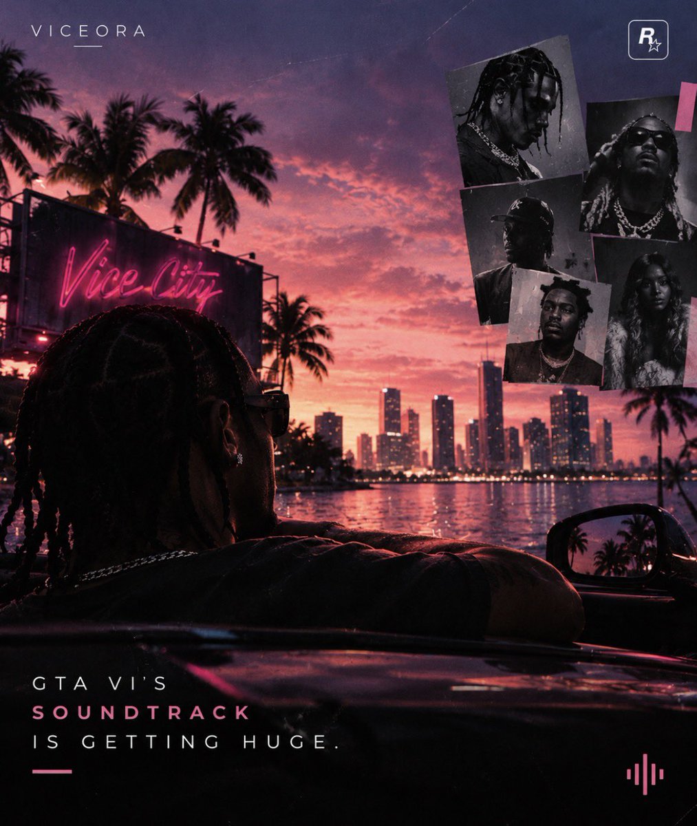 VICEORAweb's tweet photo. 🎵 GTA VI’s soundtrack is getting HUGE.

Travis Scott, Future, Metro Boomin, Kodak Black, Sexyy Red and more are linked to GTA VI’s music lineup. 👀

Vice City might have the best radio in GTA history.

#GTAVI #GTA6 #RockstarGame https://t.co/RxyNiVEjxo