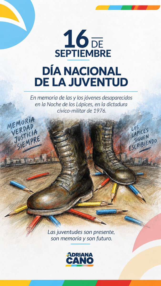 Adry_Cano's tweet photo. LOS LÁPICES SIGUEN ESCRIBIENDO 🙌🏽

Hay historias que el paso del tiempo no puede borrar.
Son las de una generación de jóvenes que soñó con una Argentina más justa, igualitaria y con más oportunidades para todos.

Hoy, recordar es también preguntarnos qué hacemos con ese legado.

Memoria, Verdad y Justicia como compromiso con nuestra historia y como camino para construir el país que aquellos jóvenes soñaron.

Porque sus luchas siguen interpelándonos.
Y porque mientras haya algo por transformar, los lápices siguen escribiendo.

#AdrianaCano #SenadoraProvincial