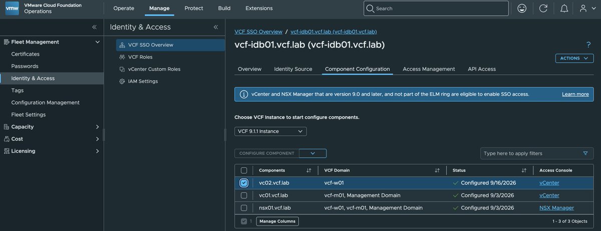 lamw's tweet photo. β€οΈ Simplicity of VCF SSO ... just finished deploying a new Workload Domain, single check box & its now federated w/my configured External IdPπ
If you had MFA configured on your IdP, when you login to vCenter or NSX, you'll be prompted based on policy from your org!
#VCF911 https://t.co/U9dKgDoNJ0