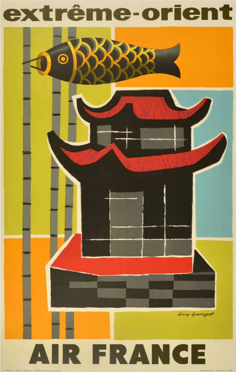 AntikBar's tweet photo. Original #vintage #poster of the day - Extreme Orient Air France Far East (1956) Artist: Guy Georget → https://t.co/Mu9e9mL7fd
#AirFrance #Travel #Advertising #Art #ExtremeOrient #FarEast #Asia #Abstract #Design #Bamboo #Pagoda #Fish #Kite #BambooDay https://t.co/T8CZFUDgWw
