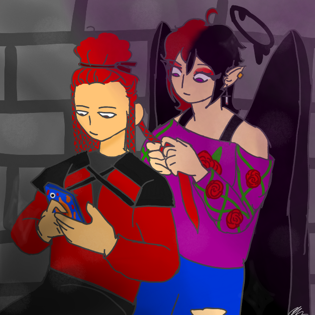 NeptuneTheAngel's tweet photo. Imagine being so bored at school you draw something you told someone you had a diabolical idea about? @FINNYFUGAL Here's that thing. Sir Finley is getting his hair braided. https://t.co/H4x6LnVmOE